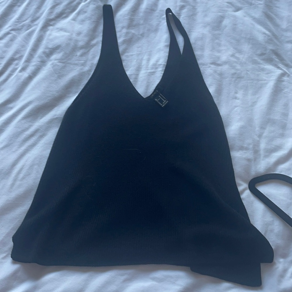 Black deep v neck knit top